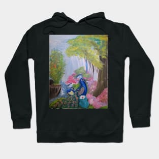 two peacocks in a forest on a log branch Hoodie